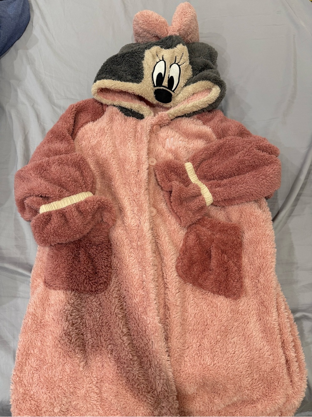 Plush Minnie Mouse Plush Hooded Loungewear Set- Dusty Pink & Charcoal